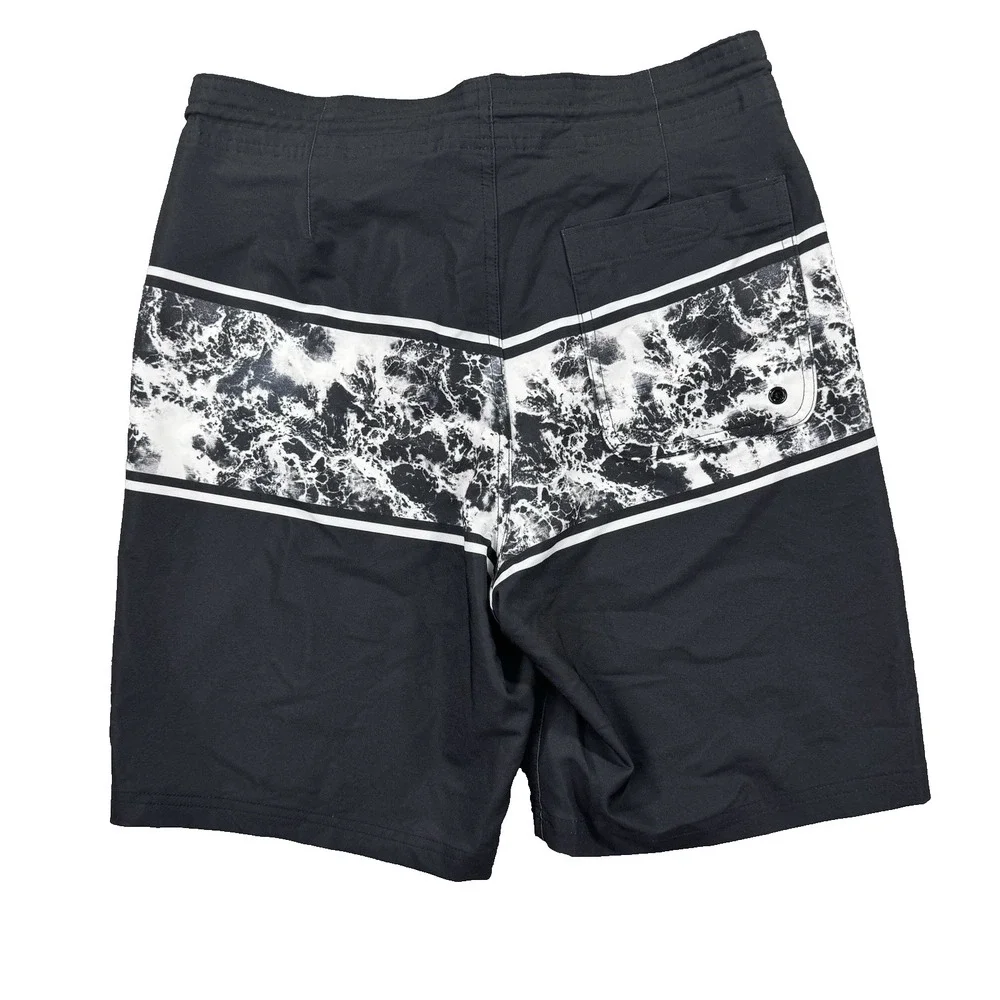 Old Navy Board Shorts Mens 30 Black White Graphic Wave Print Surf Swim Trunks